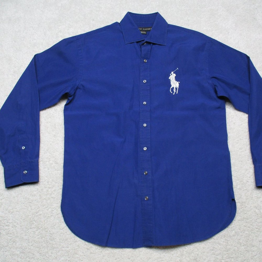 Ralph Lauren Button Up Shirt Mens 10 Large Blue Black Label Long Sleeve Cotton